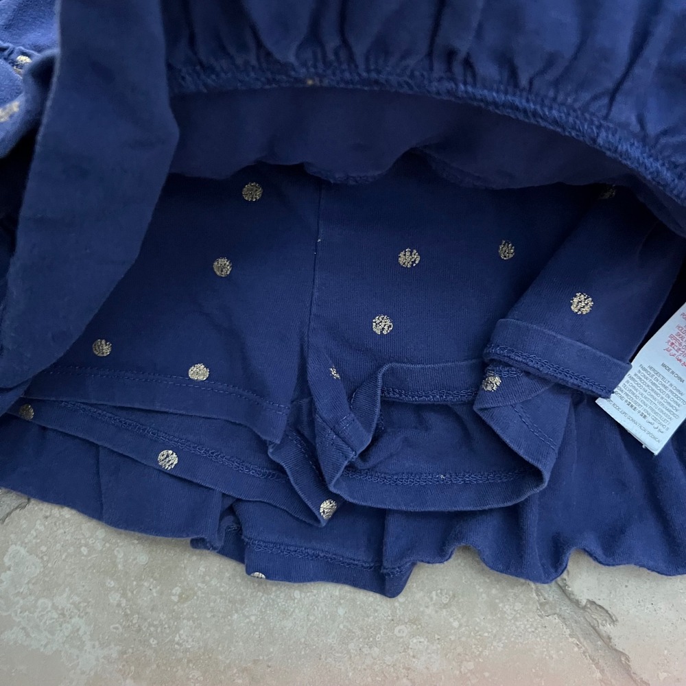 Mini Boden Girls 6-7Y Skirt Navy Gold Metallic Polka Dot Tiered Ruffle Skort - Picture 6 of 7